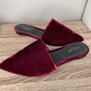 Michael Kors Collection Burgundy Velvet Pointed Mule Slides
